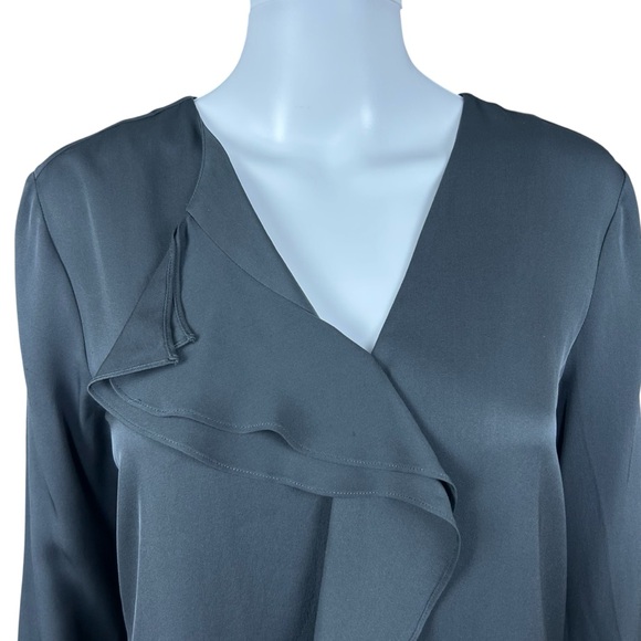 Theory Jastrid Silk Ruffle Front Blouse Small Preppy Quiet Luxury Career Capsule - Picture 8 of 16